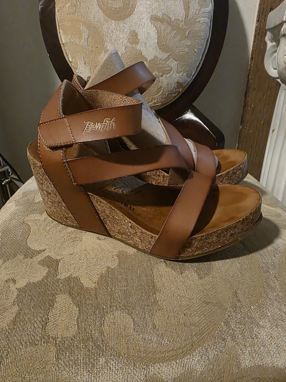 Women's Tan Strappy Cork Wedge Sandals